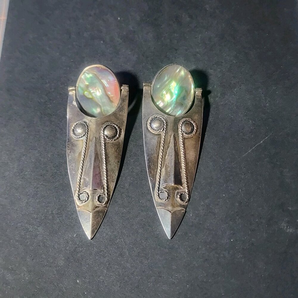 Vintage African Mask Abalone & Sterling Silver Post Earrings